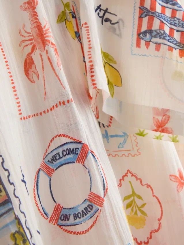 Camisas de playa de algodón estampadas con botones