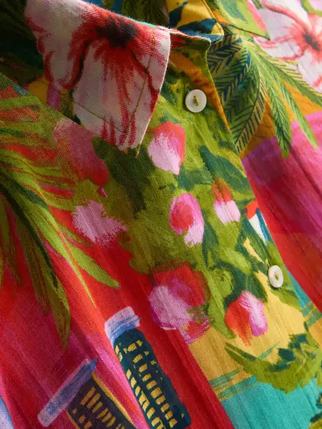 Camisas de playa de algodón estampadas con botones