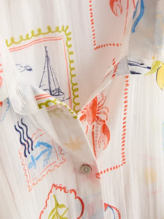 Camisas de playa de algodón estampadas con botones
