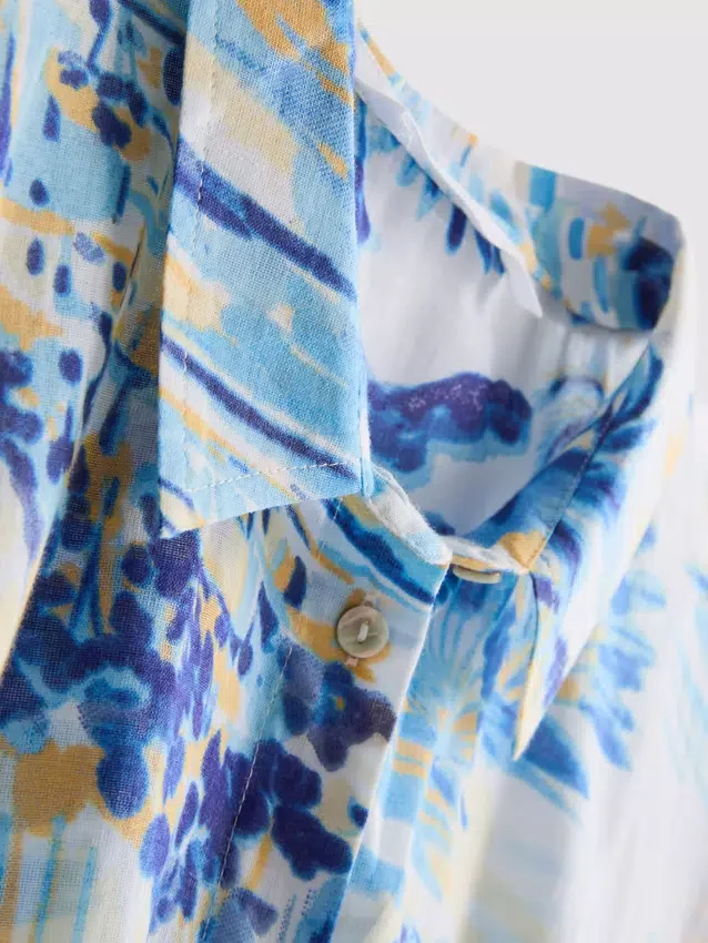 Camisas de playa de algodón estampadas con botones