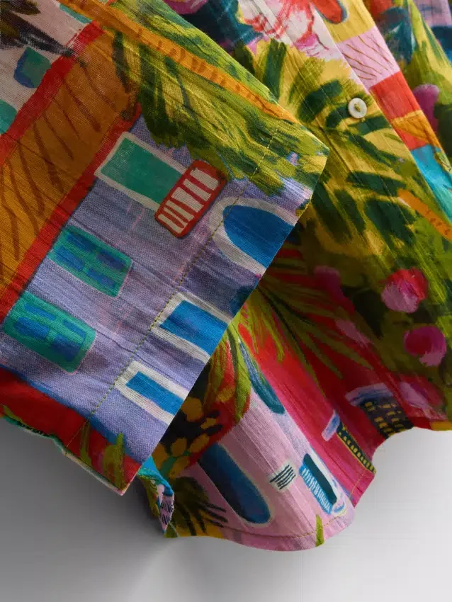 Camisas de playa de algodón estampadas con botones