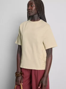 Camiseña de algodón de manga corta tejida a ganchillo