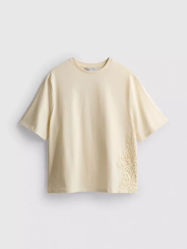 Camiseña de algodón de manga corta tejida a ganchillo