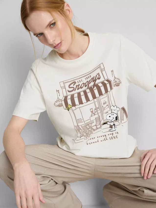 Camiseña de algodón «Peanuts Snoopy Café»