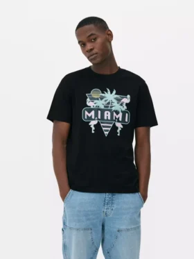 Camiseta con gráfico de Miami en neón