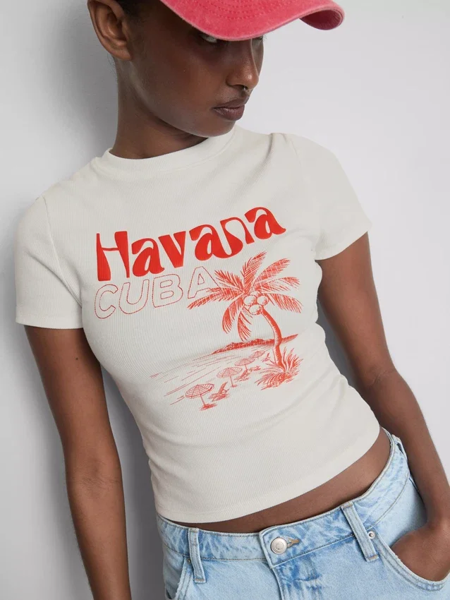 Camiseta corta «Havana» con estampado gráfico, con alto contenido de algodón