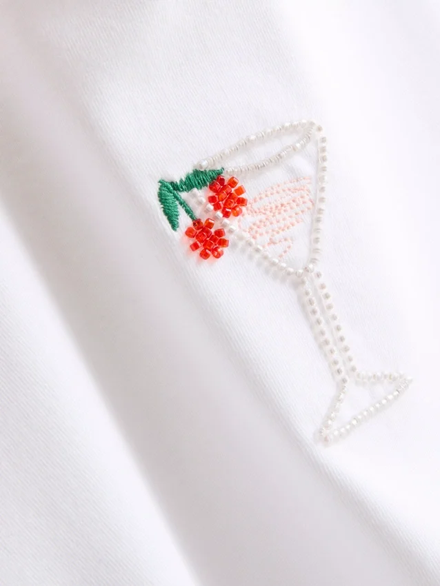Camiseta corta para bebé con abalorios, de alto contenido de algodón