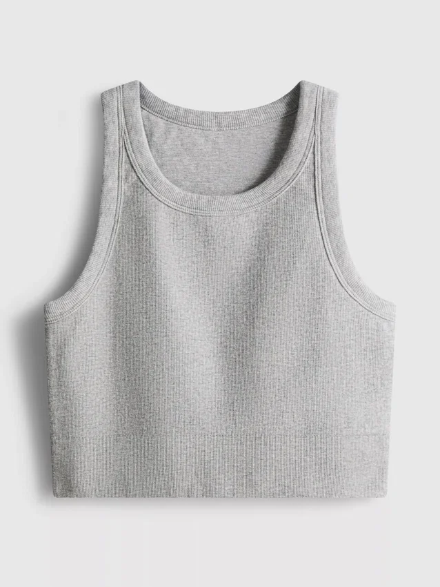 Camiseta corta sin costuras de punto acanalado