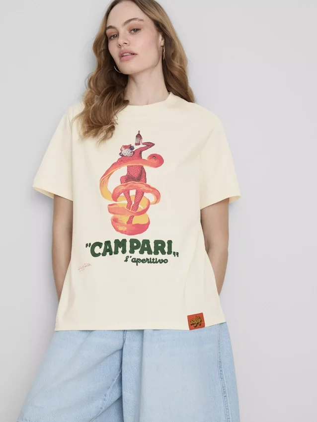 Camiseta de algodón con cuello redondo Campari