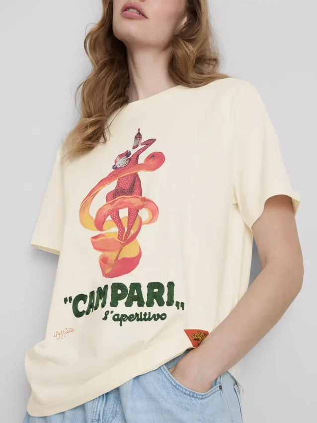 Camiseta de algodón con cuello redondo Campari