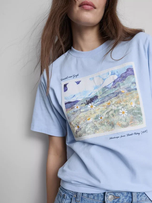 Camiseta de algodón con diseño de un paisaje de Vincent van Gogh