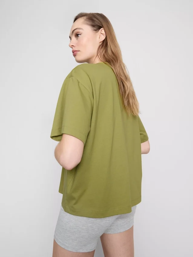 Camiseta de algodón de corte recto con cuello redondo
