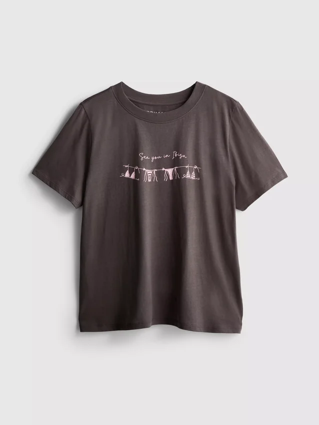 Camiseta de algodón de manga corta con diseño gráfico en pantalones cortos