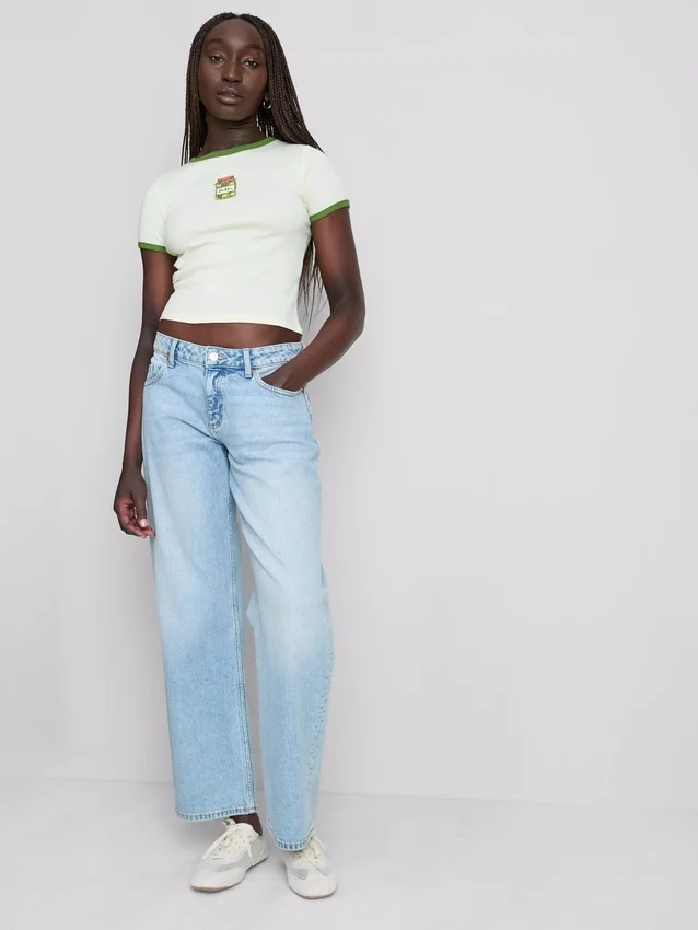 Camiseta de bebé de algodón estampada con cuello anillado