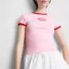 Camiseta de bebé de algodón estampada con cuello anillado