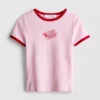 Camiseta de bebé de algodón estampada con cuello anillado