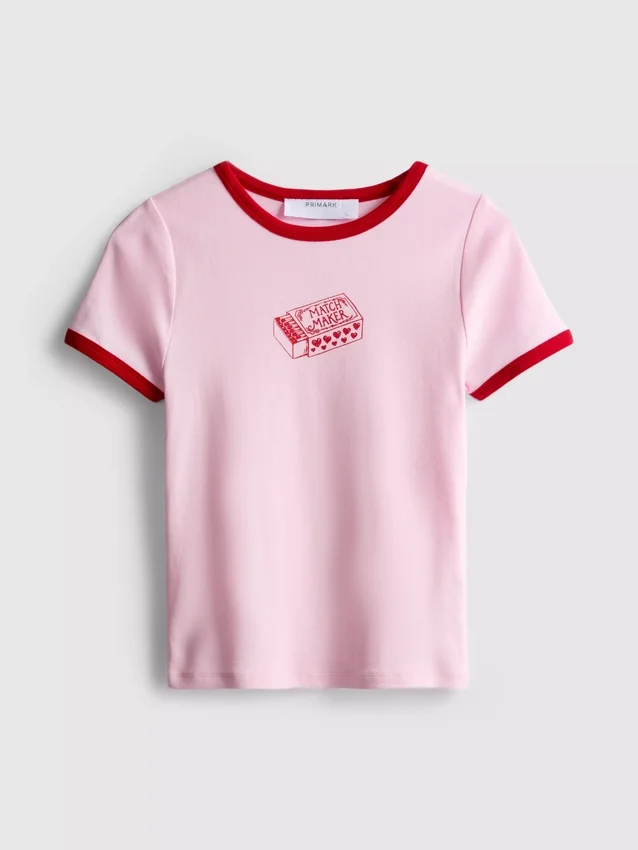 Camiseta de bebé de algodón estampada con cuello anillado