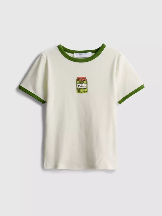 Camiseta de bebé de algodón estampada con cuello anillado