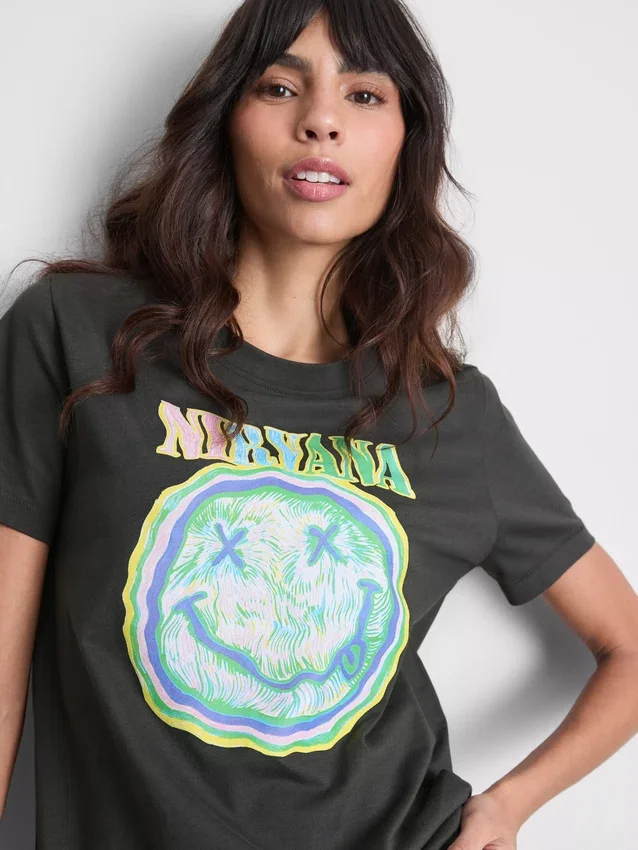 Camiseta de Nirvana de algodón lavado estilo banda