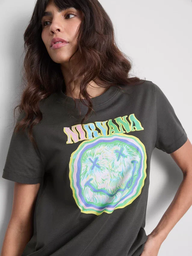 Camiseta de Nirvana de algodón lavado estilo banda