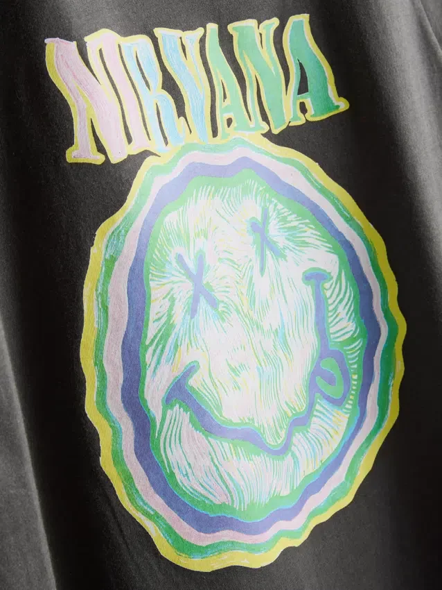 Camiseta de Nirvana de algodón lavado estilo banda