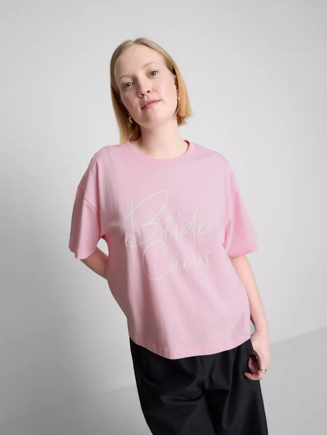 Camiseta de novia de algodón con cuello redondo