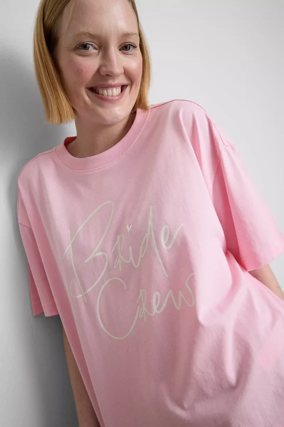 Camiseta de novia de algodón con cuello redondo