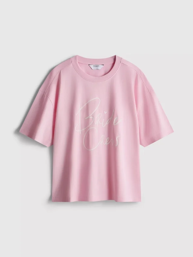 Camiseta de novia de algodón con cuello redondo