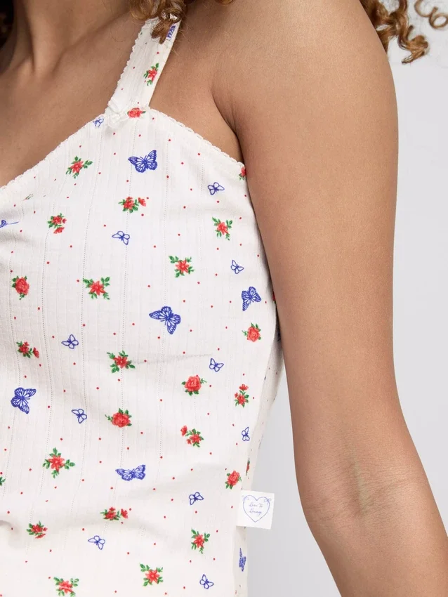 Camiseta de pijama con estampado de mariposas y tejido acanalado