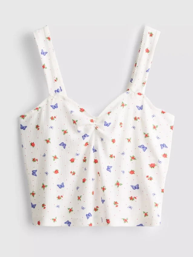 Camiseta de pijama con estampado de mariposas y tejido acanalado
