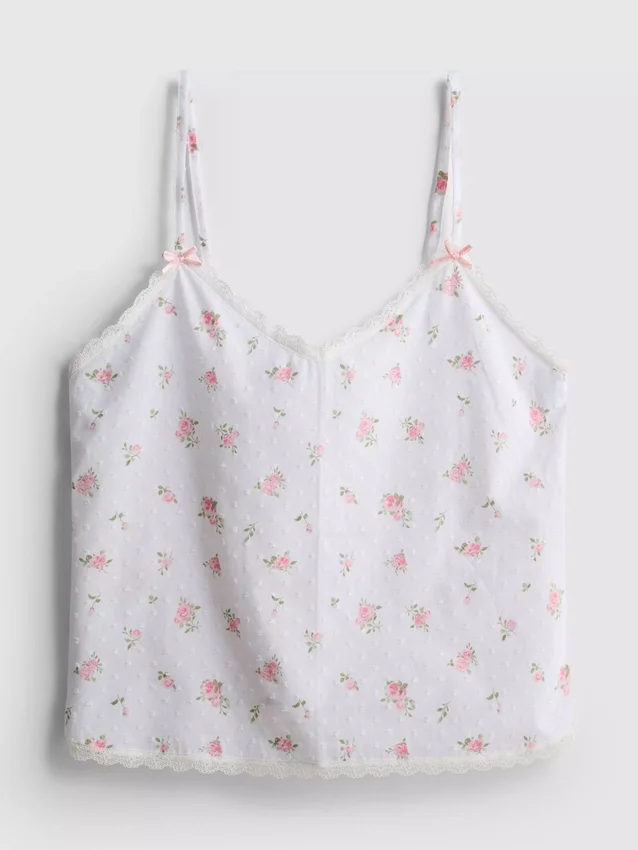 Camiseta de pijama floral de algodón Dobby