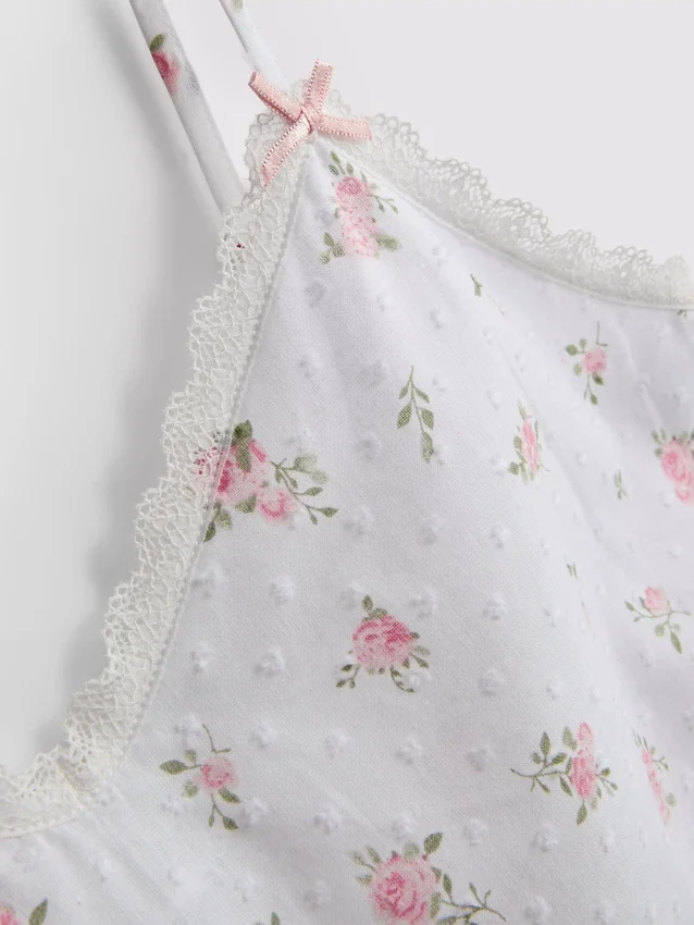 Camiseta de pijama floral de algodón Dobby