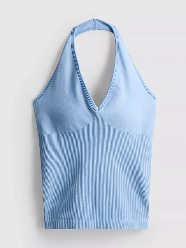 Camiseta deportiva sin costuras con cuello halter