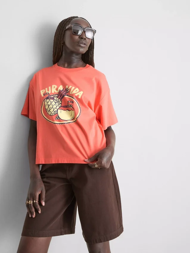 Camiseta gráfica de algodón de corte recto