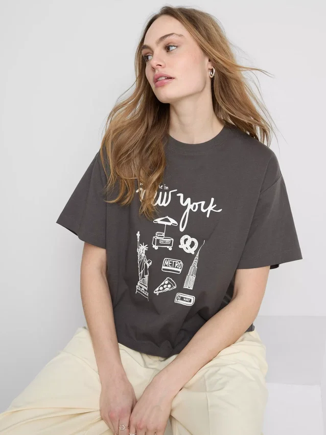 Camiseta gráfica de algodón de corte recto