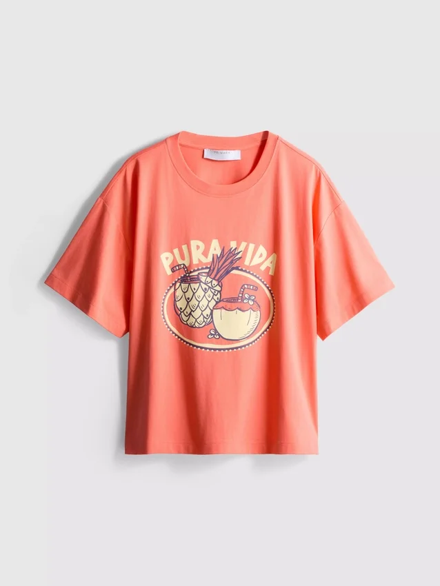 Camiseta gráfica de algodón de corte recto