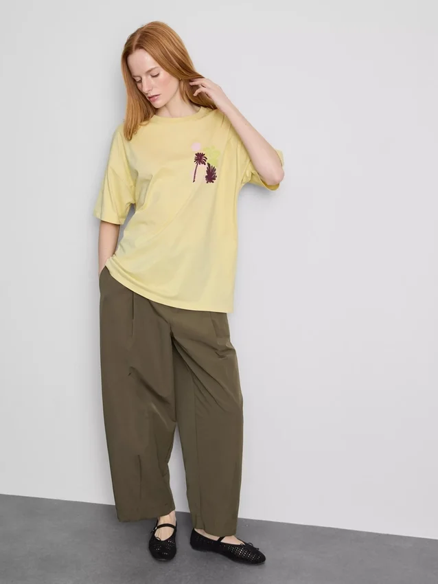 Camiseta oversize de algodón estilo boyfriend con estampado