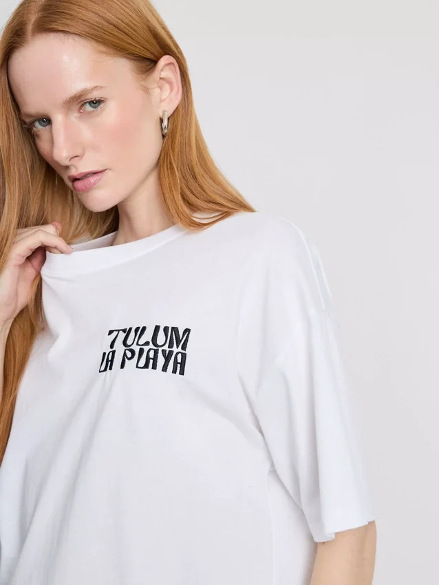 Camiseta oversize de algodón estilo boyfriend con estampado