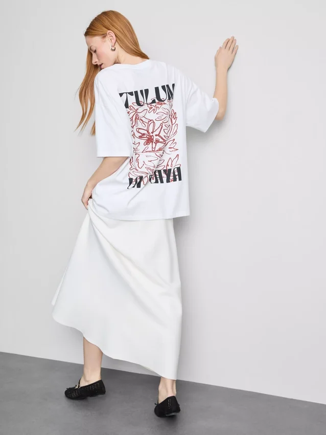Camiseta oversize de algodón estilo boyfriend con estampado