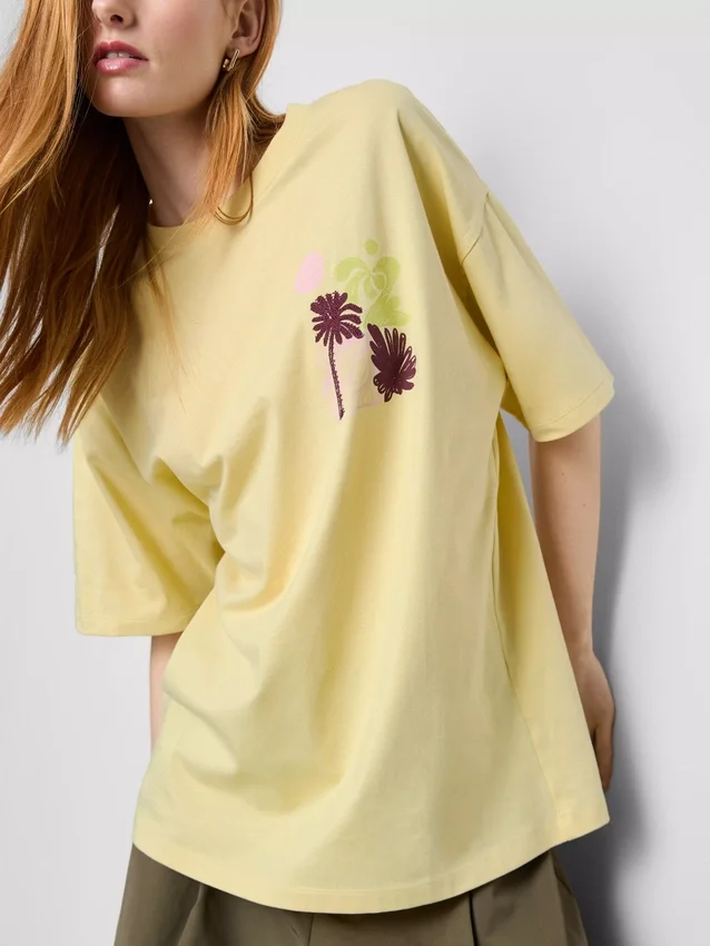 Camiseta oversize de algodón estilo boyfriend con estampado