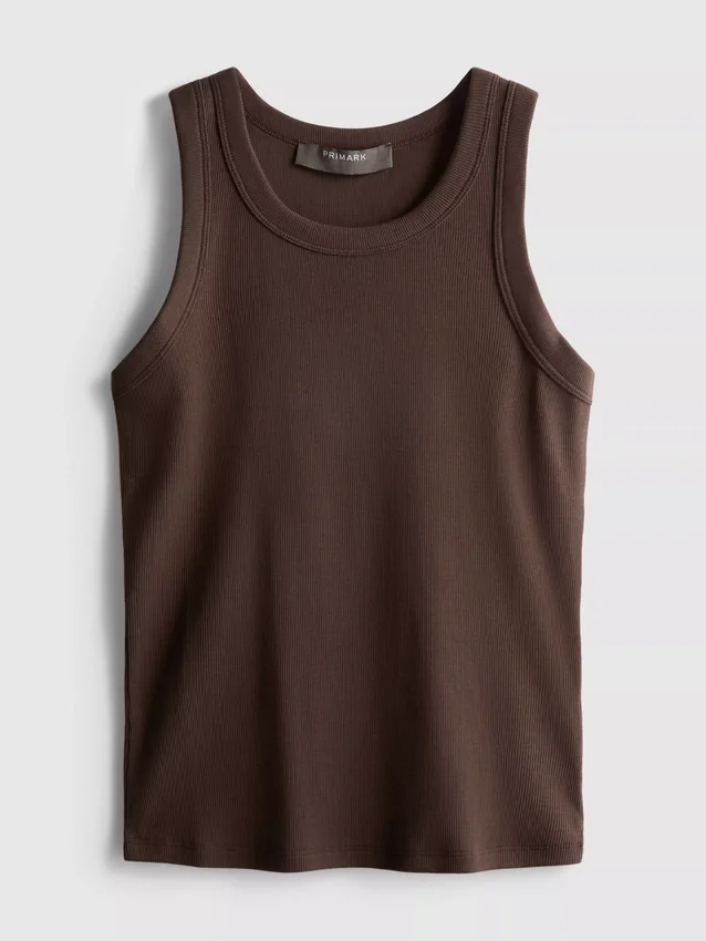 Camiseta sin mangas con espalda en forma de «U» y tejido acanalado con alto contenido de algodón