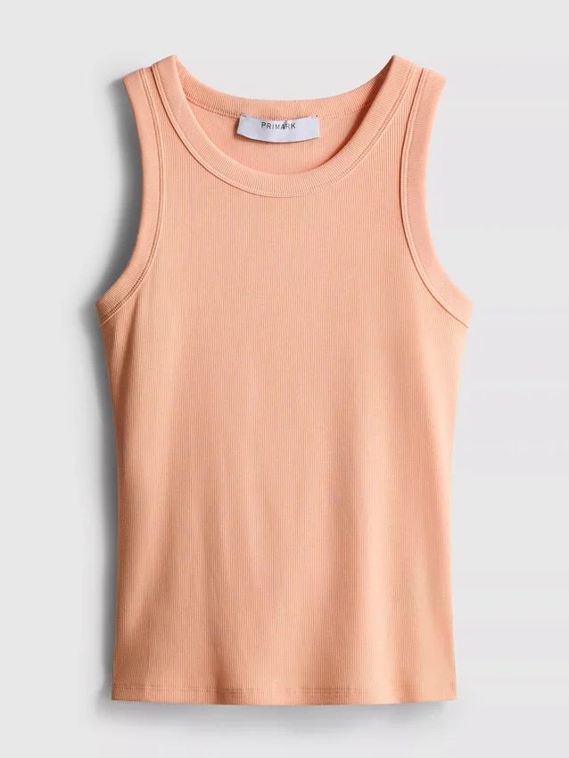 Camiseta sin mangas con espalda en forma de «U» y tejido acanalado con alto contenido de algodón