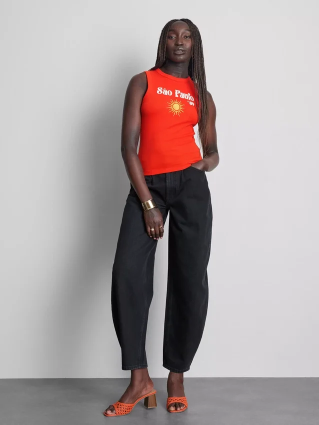 Camiseta sin mangas con estampado gráfico y tejido acanalado, con alto contenido de algodón