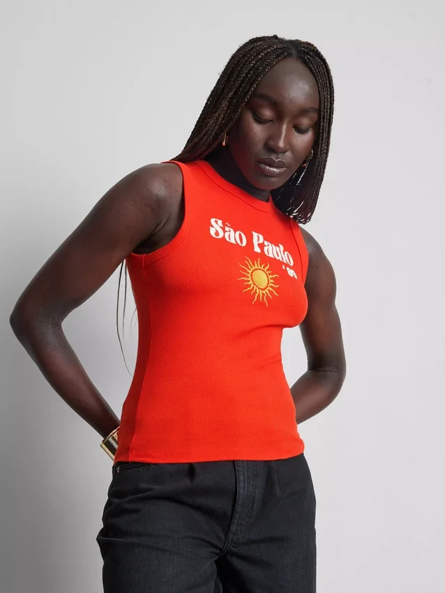 Camiseta sin mangas con estampado gráfico y tejido acanalado, con alto contenido de algodón