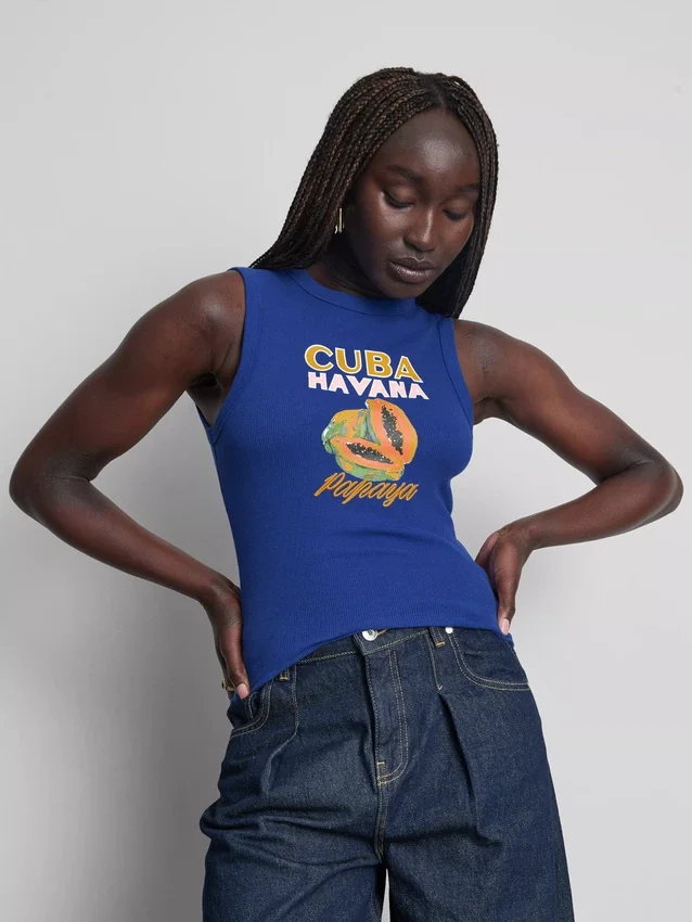 Camiseta sin mangas con estampado gráfico y tejido acanalado, con alto contenido de algodón