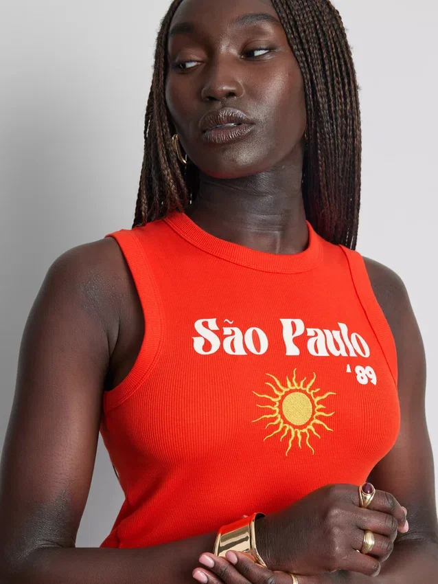 Camiseta sin mangas con estampado gráfico y tejido acanalado, con alto contenido de algodón
