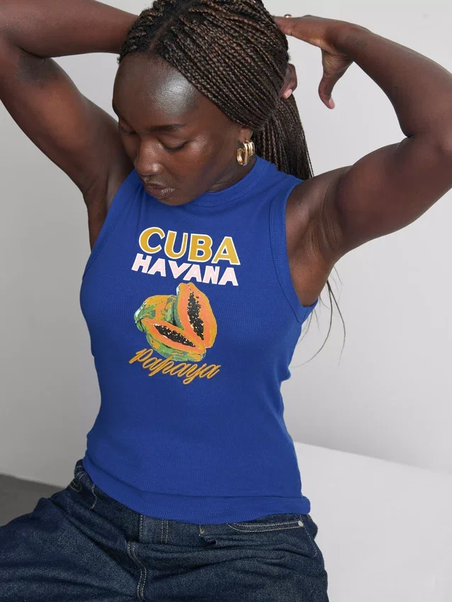 Camiseta sin mangas con estampado gráfico y tejido acanalado, con alto contenido de algodón