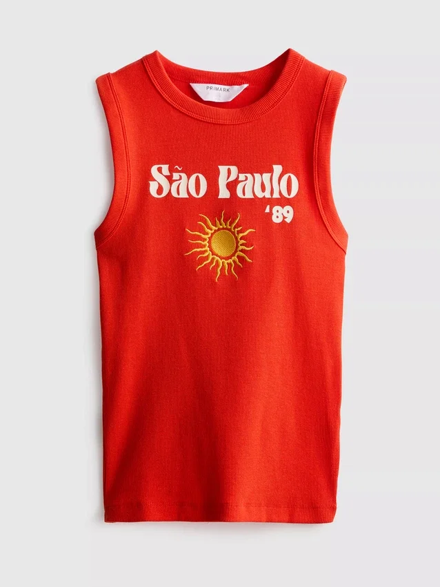 Camiseta sin mangas con estampado gráfico y tejido acanalado, con alto contenido de algodón