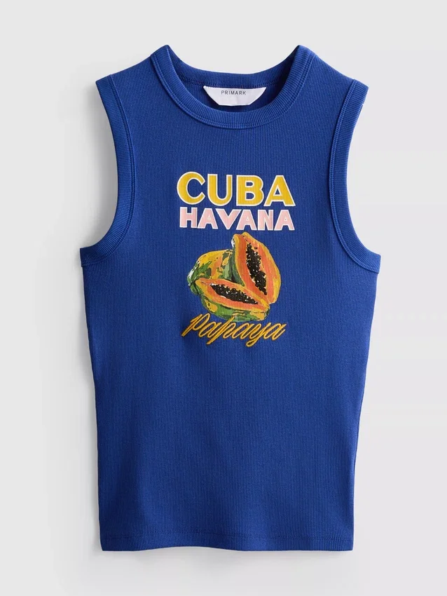 Camiseta sin mangas con estampado gráfico y tejido acanalado, con alto contenido de algodón