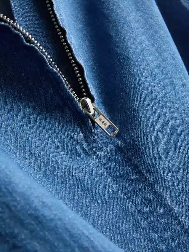 Camiseta sin mangas corta de denim de algodón con volantes